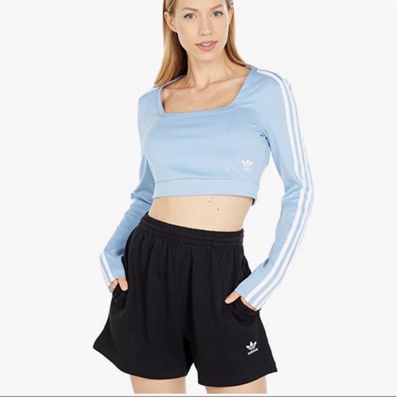 Adidas Women's Long Sleeve Cropped T-Shirt Ambient Sky-size S - Picture 2 of 7